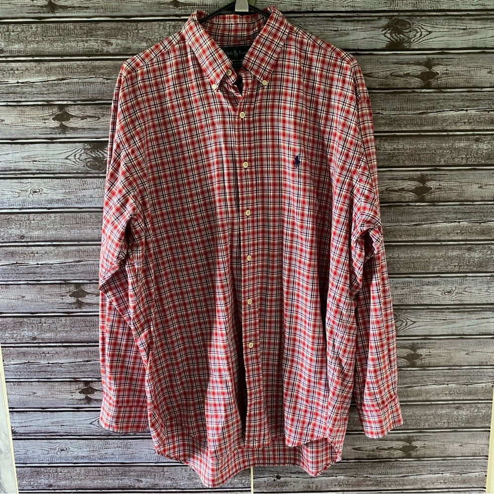 Ralph Lauren Men's Blake‎ Long-Sleeved Button-Down Shirt Size L Plaid Logo